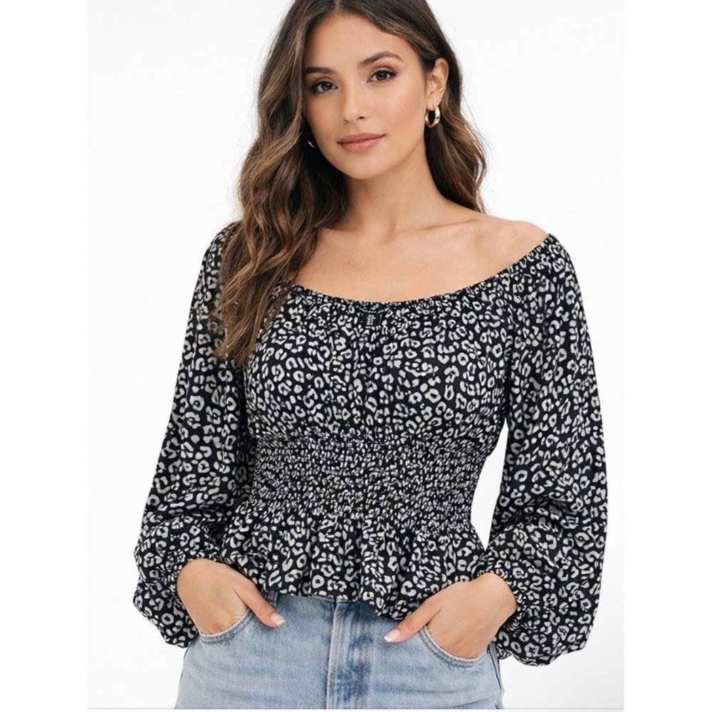 Sincerely Jules Leopard Smocked Peplum Top Coquette Cottagecore Y2K Boho M
